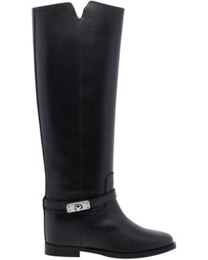 Via Roma 15 Padlock Knee-High Boots - Black