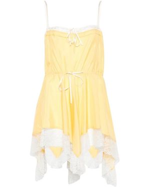 Saint Laurent Lace Detailed Drawstring Sleeveless Dress - Yellow