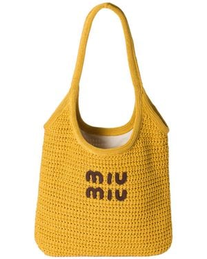 Miu Miu Ivy Raffia-Effect Woven Tote Bag - Yellow
