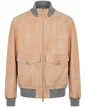 Brunello Cucinelli Zip-Fastening Suede Jacket - Natural