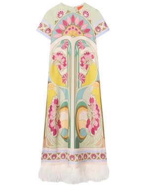 La DoubleJ La Doublej Feather-Trim Swing Dress - Multicolour