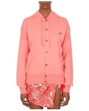 Vivienne Westwood Orb Embroidered Hooded Knitted Cardigan - Pink