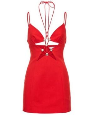 Area Embellished Cut Mini Dress - Red
