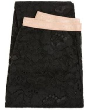Valentino Logo Waistband Lace Detailed Tights - Black