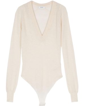 Haikure V-Neck Knit Bodysuit - White