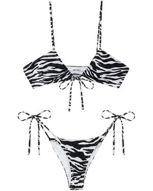 The Attico The Zebra Printed V-Neck Bikini Set - Black