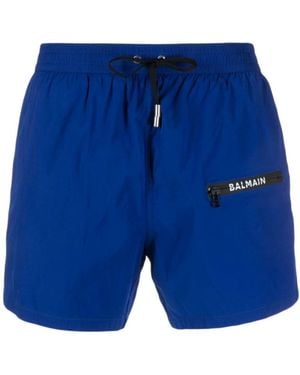 Balmain Logo-Print Swim Shorts - Blue