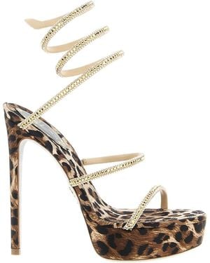 Rene Caovilla Cleo Leopard-Print Sandals - Metallic
