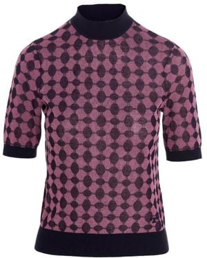Tory Burch Jacquard Knitted Mock-Neck T-Shirt - Purple
