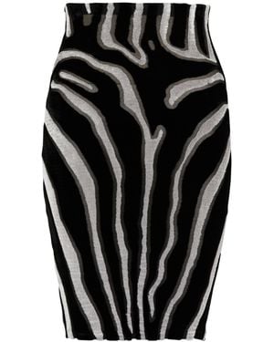 Balmain Zebra-Print Velvet Pencil Skirt - Black