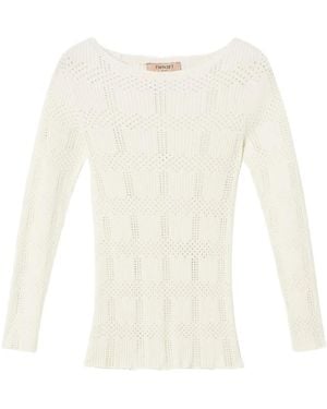 Twinset Pointelle Knit Crewneck Top - White
