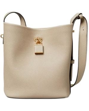 Tory Burch Medium Lock Slim Bucket Bag - Natural