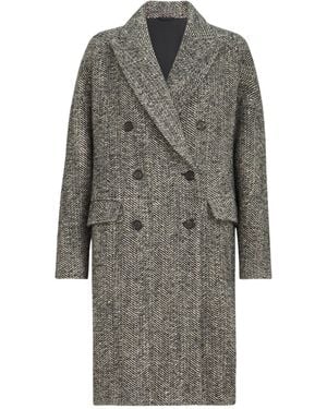 Brunello Cucinelli Dazzling Virgin Wool And Alpaca Chevron Coat With Monili - Gray