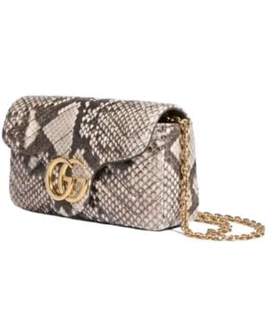 Gucci Gg Marmont Python Mini Shoulder Bag - Natural