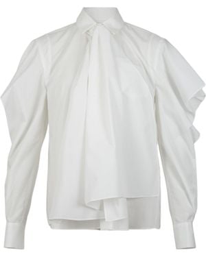 Sacai Tie-Neck Ruffled-Sleeve Shirt - White