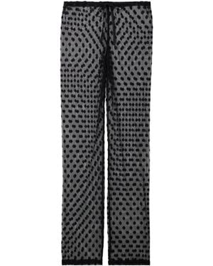 Dries Van Noten Polka-Dot Cotton-Blend Mesh Wide-Leg Trousers - Grey
