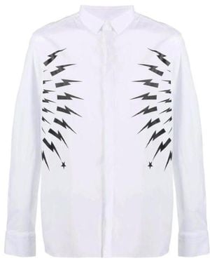 Neil Barrett Thunderbolt-Print Cotton Shirt - White