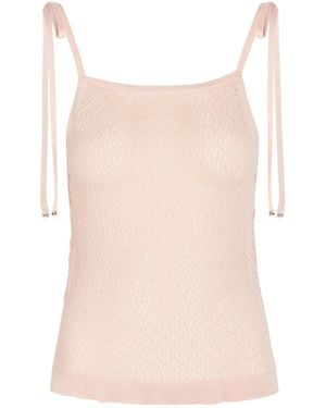 Ganni Semi-Sheer Open-Knit Top - Pink