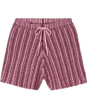 The Elder Statesman Striped Crocheted Cotton Shorts - Red