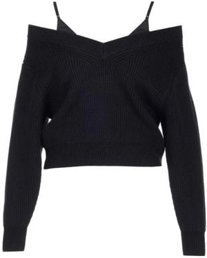 Alexander Wang Off-Shoulder Ribbed Knit Sweater - Black