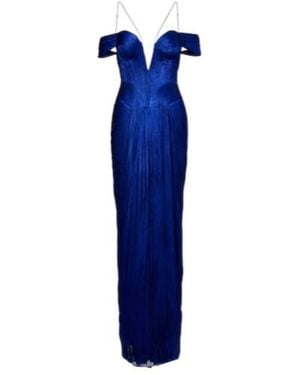 Maria Lucia Hohan Camilla Metallic Silk Tulle Bustier Gown - Blue
