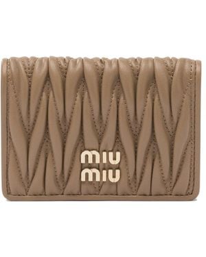 Miu Miu Logo-Lettering Matelassé Cardholder - Brown