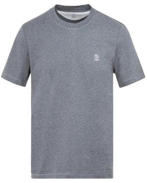 Brunello Cucinelli Logo Embroidered T-Shirt - Gray