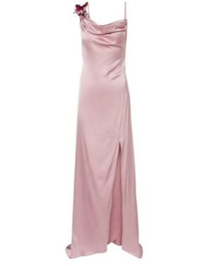 Blumarine Satin Appliqué Dress - Pink