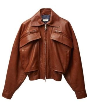 Versace Zipped Leather Blouson - Brown