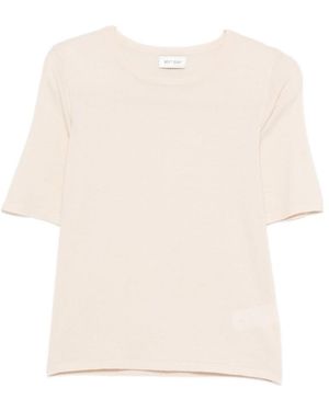 Soft Goat Crew Neck Short-Sleeved Knit Sweater - White