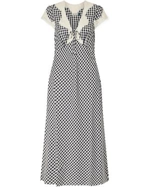 RIXO London Bow-Detailed Lace-Trimmed Checked Woven Midi Dress - Grey