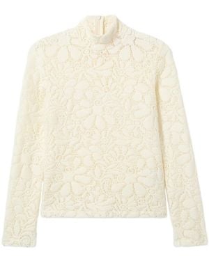 La DoubleJ Floral-Pattern Lace Turtleneck Top - White