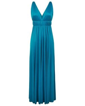 P.A.R.O.S.H. P.A.R.O..H. V-Neck Gathered Sleeveless Gown - Blue