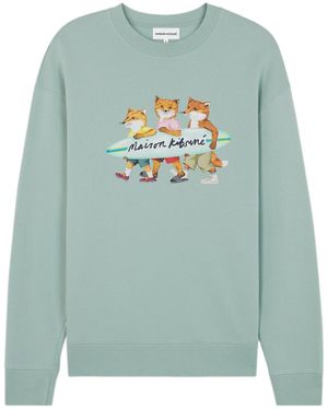 Maison Kitsuné Maison Kitsuné Surfing Fox Crewneck Sweatshirt - Blue