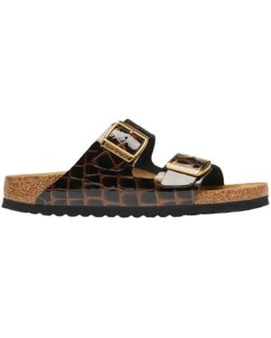 Birkenstock Arizona Croc-Effect Leather Sandals - Brown