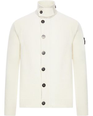 Stone Island Turtleneck Knitted Cardigan - White