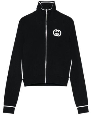 Gucci Ribbed Zip Jacket With Intarsia, Size S, Ready-To-Wear - Black