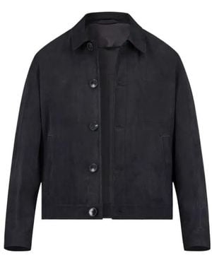BOSS Ligor Suede Jacket With Stitched Breast-Pocket Detail - Blue