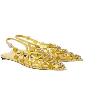The Attico Grid Metallic Leather Slingback Flats - Yellow