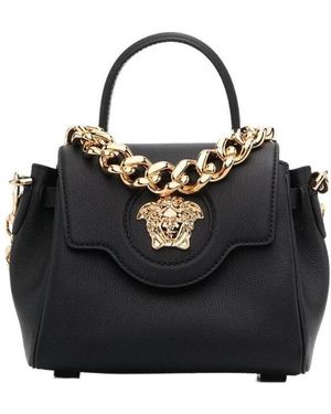 Versace La Medusa Logo Plaque Small Top Handle Bag - Black