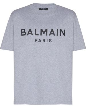 Balmain Logo Printed Crewneck T-Shirt - Grey