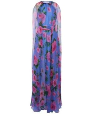 Carolina Herrera Floral Caped Halterneck Silk Gown - Purple