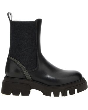 Brunello Cucinelli Bead-Embellished Ankle Boots - Black