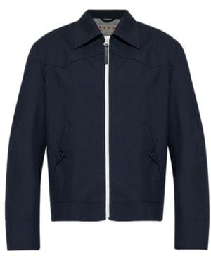 Marni Logo Patch Zip-Up Jacket - Blue