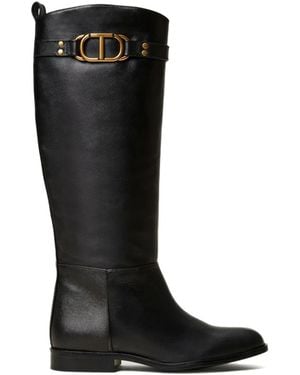 Twinset Oval T Leather Boots - Black