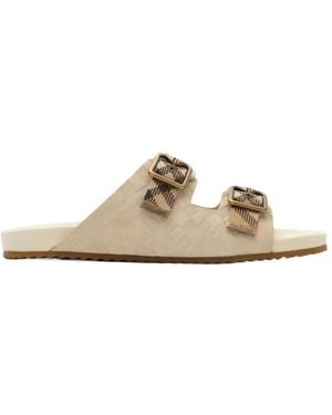 Burberry Checked Buckled Sandals - Multicolour