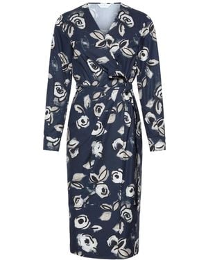 Max Mara Printed Poplin Wrap Dress - Blue