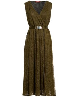 Max Mara Ruched Sleeveless V-Neck Dress - Green