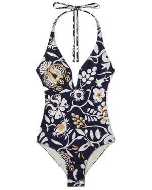 La DoubleJ Halter-Neck Floral Swimsuit - Blue