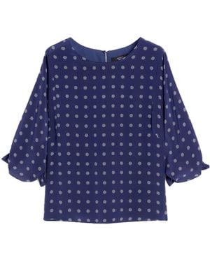 Weekend by Maxmara Crepe De Chine Crew-Neck Blouse - Blue